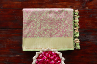 Pista Green handloom Banarsi saree with tanchoi motifs in silk