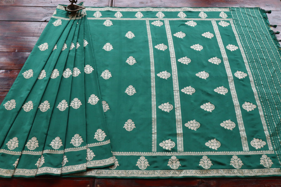 Bottle Green Kadhua Motif Pure Silk Banarasi Saree | Stuti Weaves