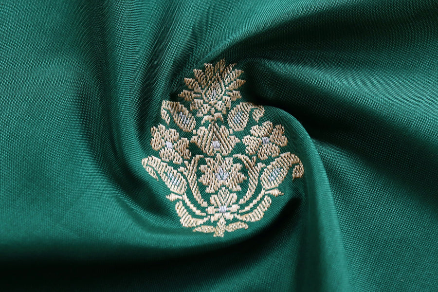 Bottle Green Kadhua Motif Pure Silk Banarasi Saree | Stuti Weaves