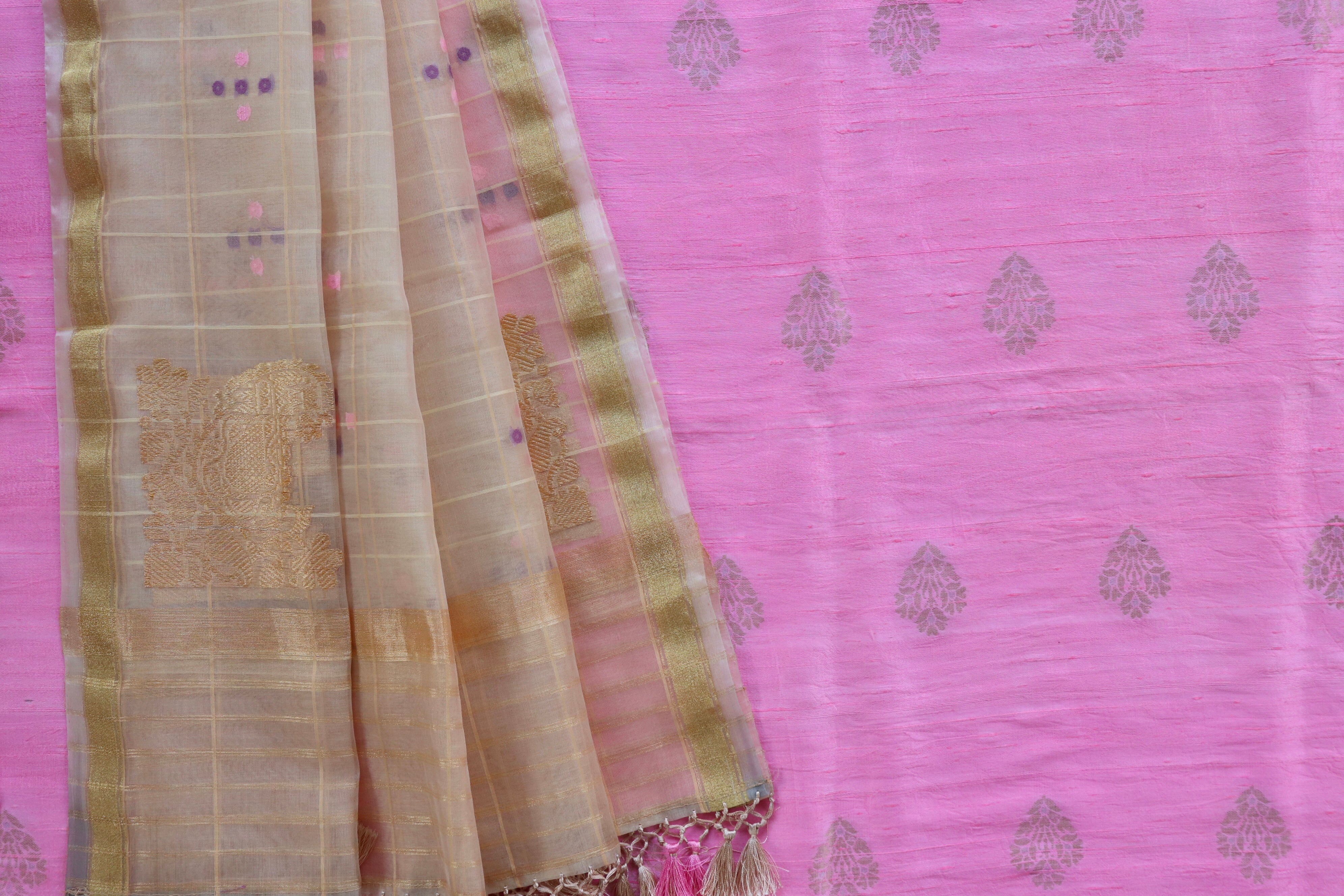 Pink Khadi Silk Handwoven Suit Material Set