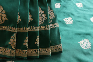 Bottle Green Kadhua Motif Pure Silk Banarasi Saree | Stuti Weaves