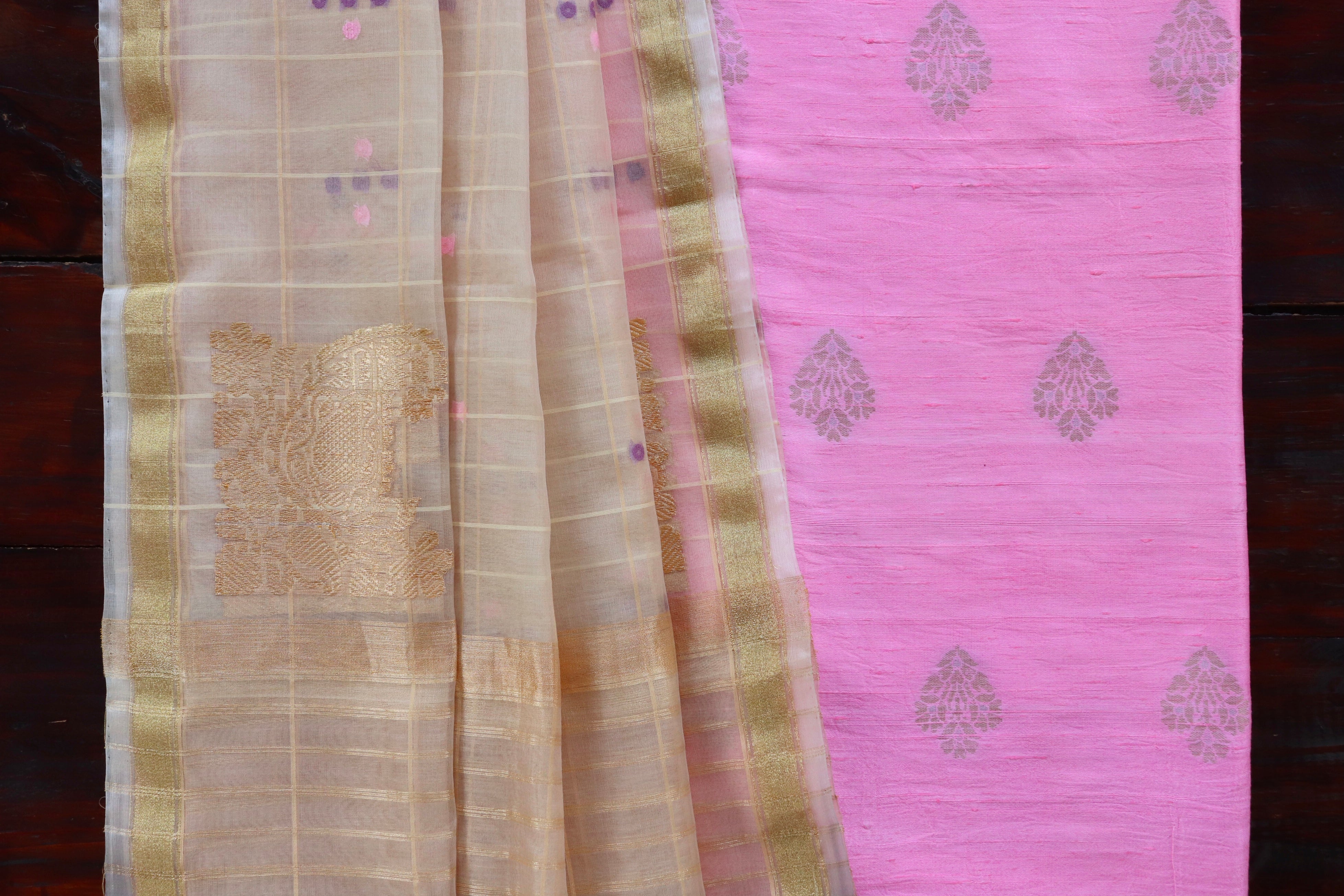 Pink Khadi Silk Handwoven Suit Material Set