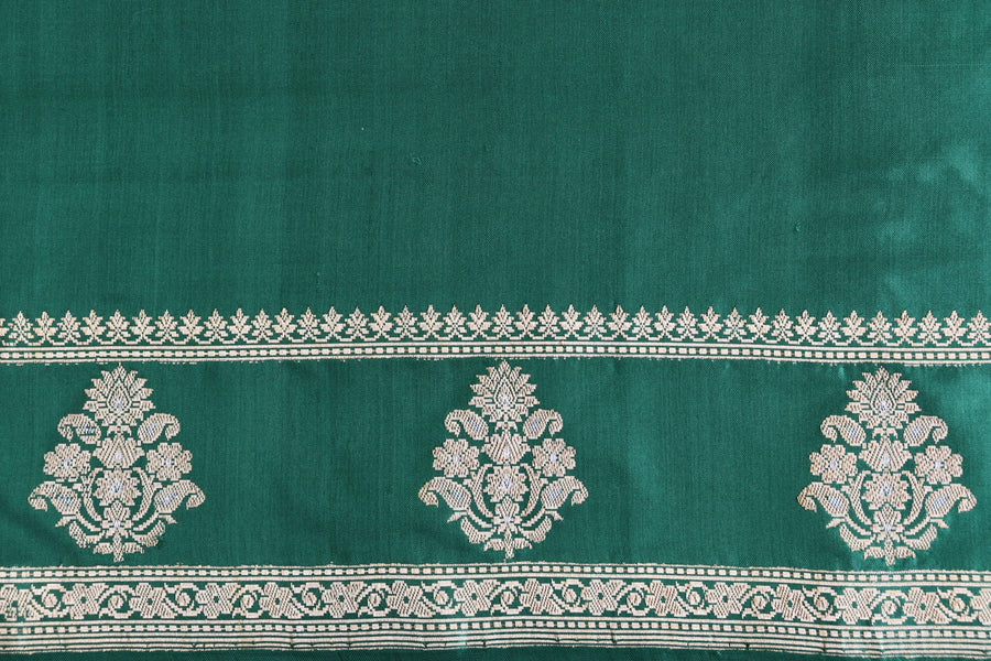 Bottle Green Kadhua Motif Pure Silk Banarasi Saree | Stuti Weaves
