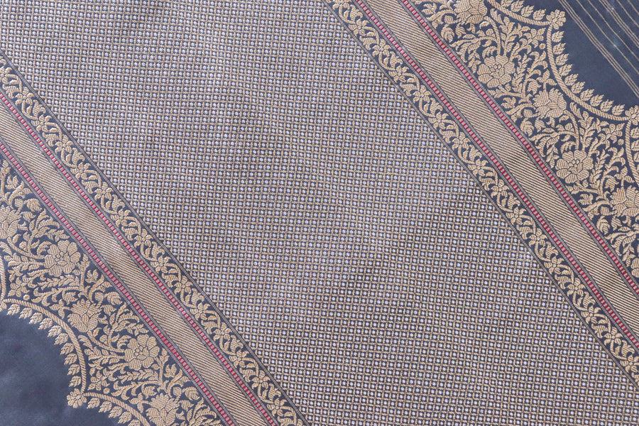 Grey Butterfly Motif Pure Silk Banarasi Saree | Stuti Weaves