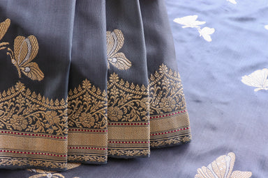 Grey Butterfly Motif Pure Silk Banarasi Saree | Stuti Weaves