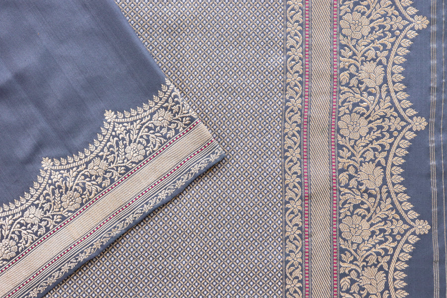 Grey Butterfly Motif Pure Silk Banarasi Saree | Stuti Weaves