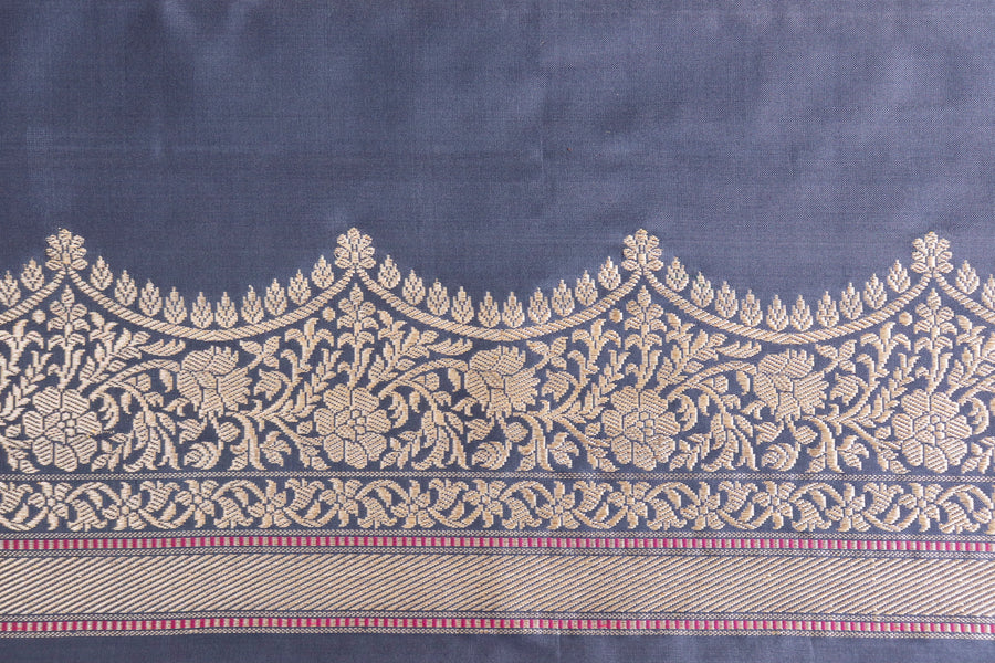 Grey Butterfly Motif Pure Silk Banarasi Saree | Stuti Weaves