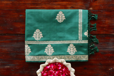 Bottle Green handloom Banarsi saree with kadhua motifs in pure silk