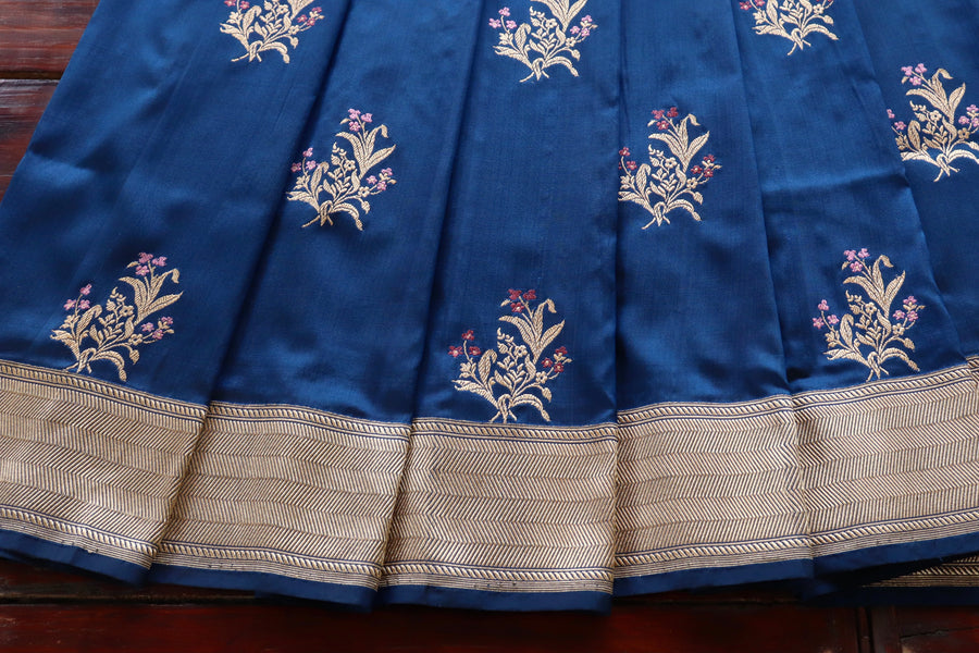 Deep Blue Alfi Pure Silk Handloom Banarasi Saree