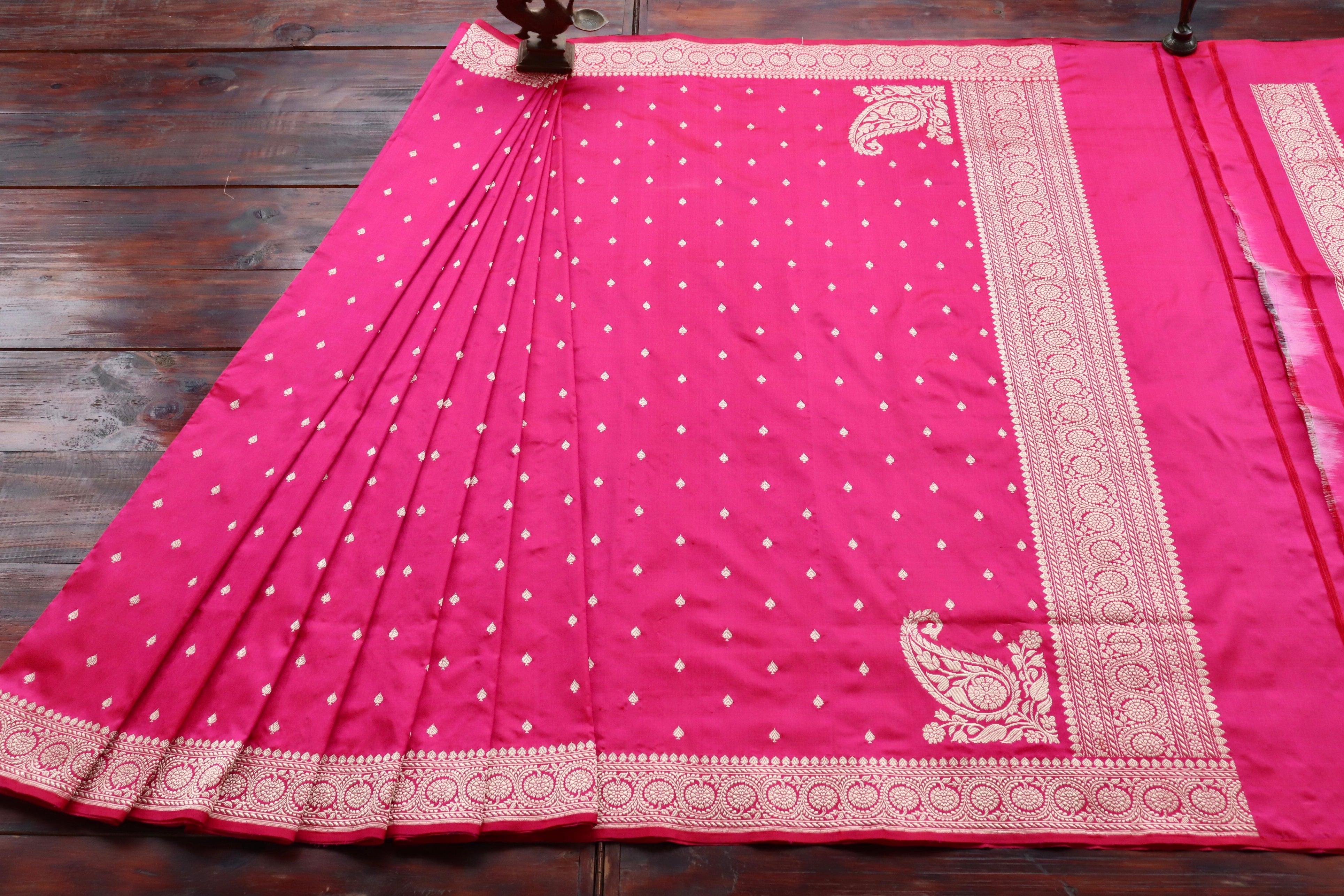 Hot Pink Kadhua Motif Pure Silk Handloom Banarasi Saree