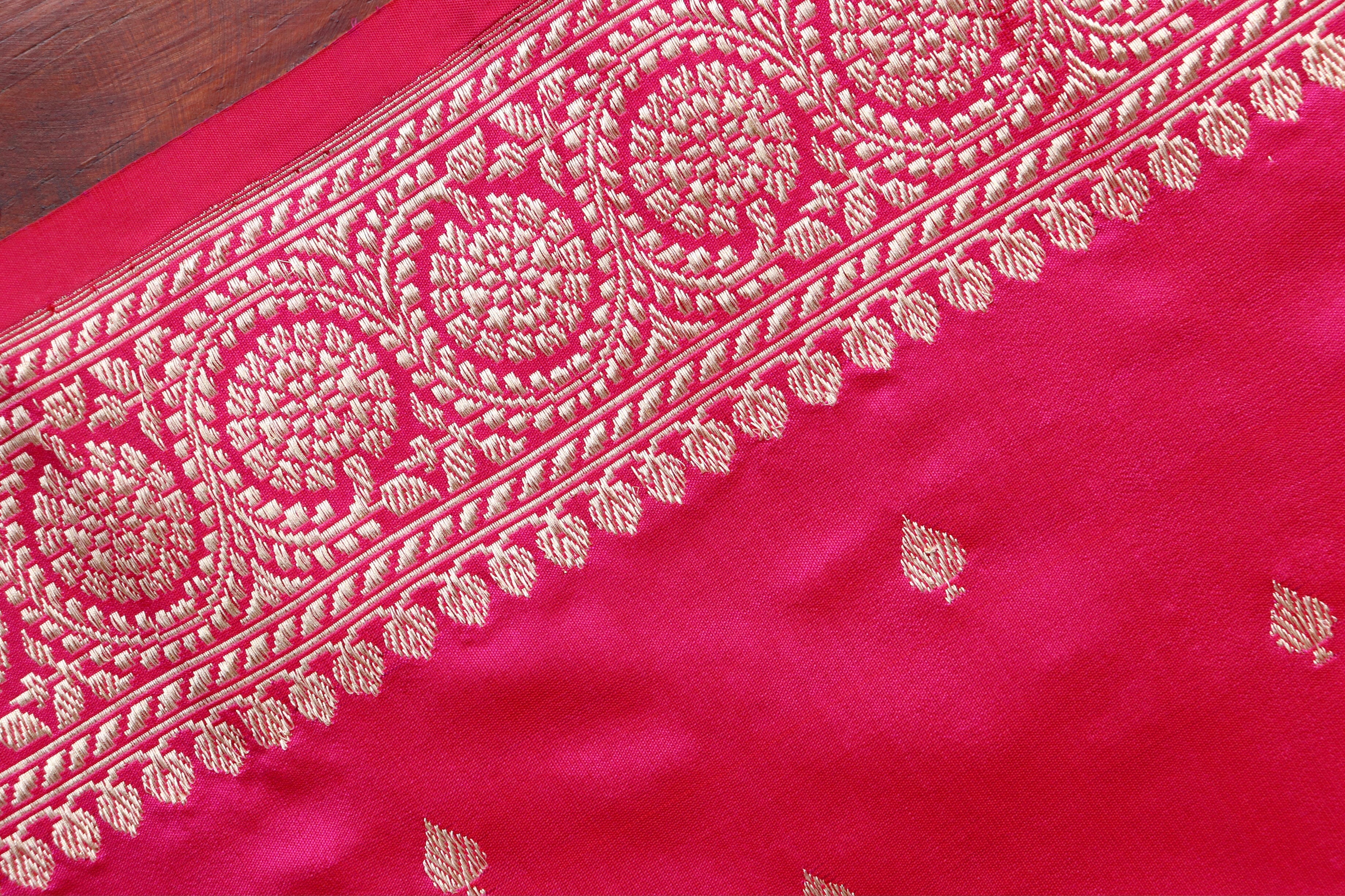 Hot Pink Kadhua Motif Pure Silk Handloom Banarasi Saree