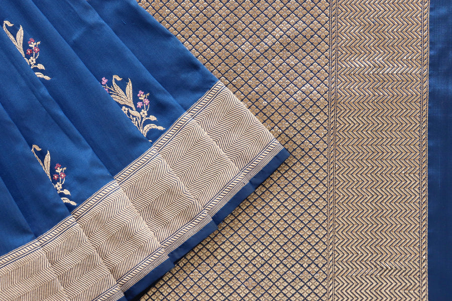 Deep Blue Alfi Pure Silk Handloom Banarasi Saree