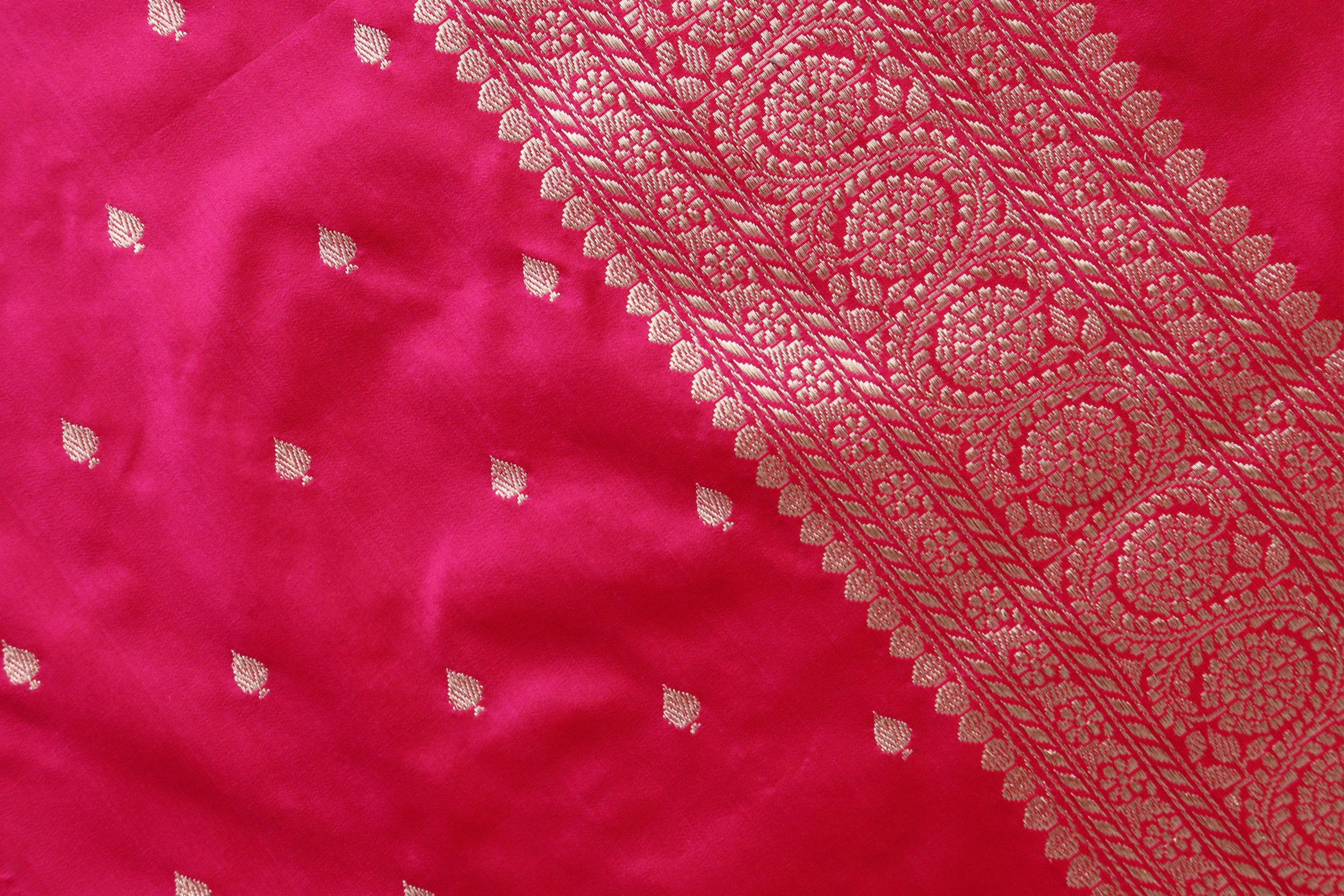 Hot Pink Kadhua Motif Pure Silk Handloom Banarasi Saree