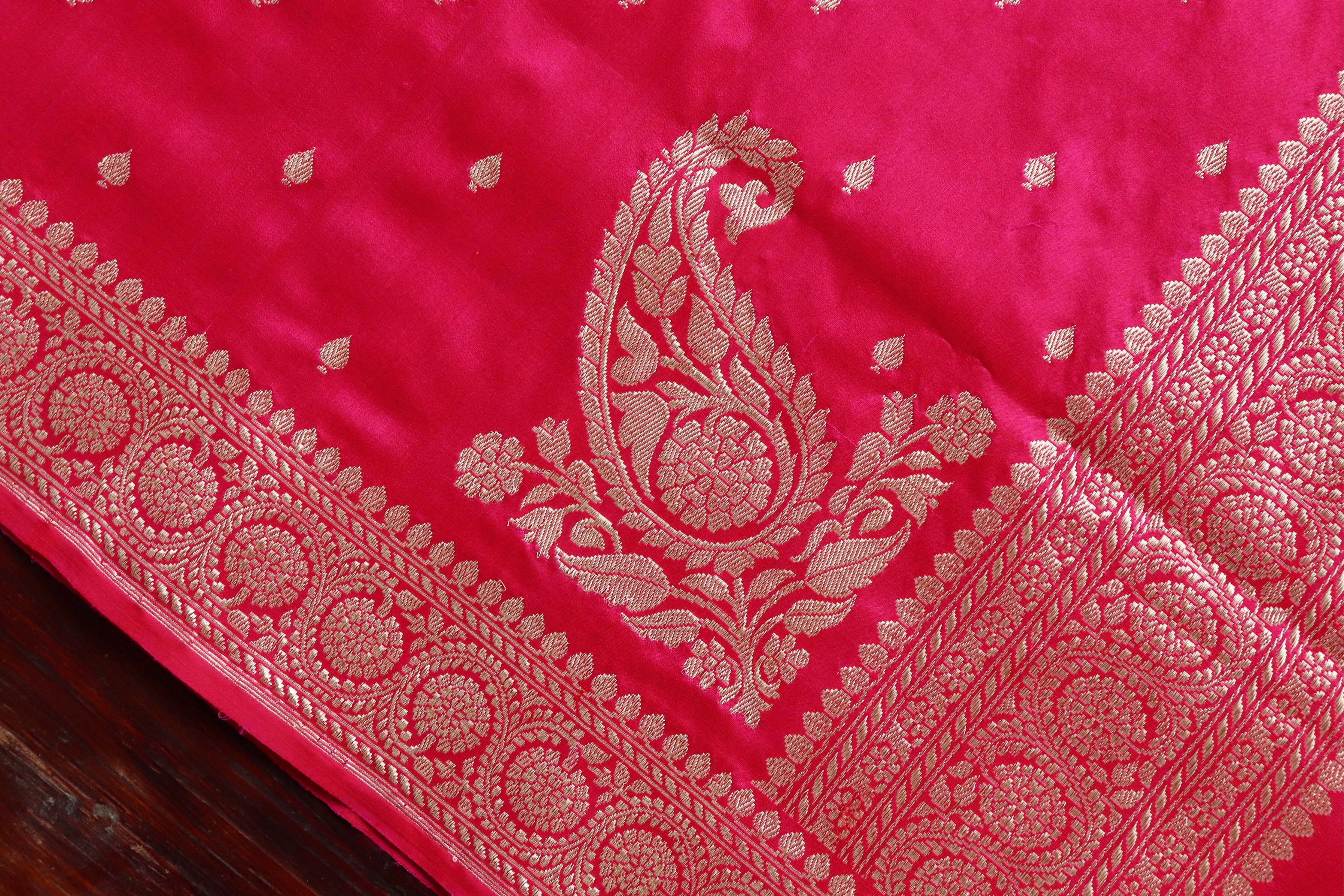 Hot Pink Kadhua Motif Pure Silk Handloom Banarasi Saree