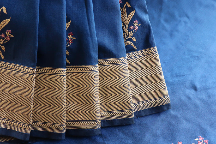 Deep Blue Alfi Pure Silk Handloom Banarasi Saree