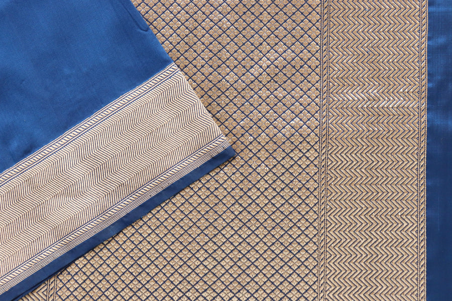 Deep Blue Alfi Pure Silk Handloom Banarasi Saree