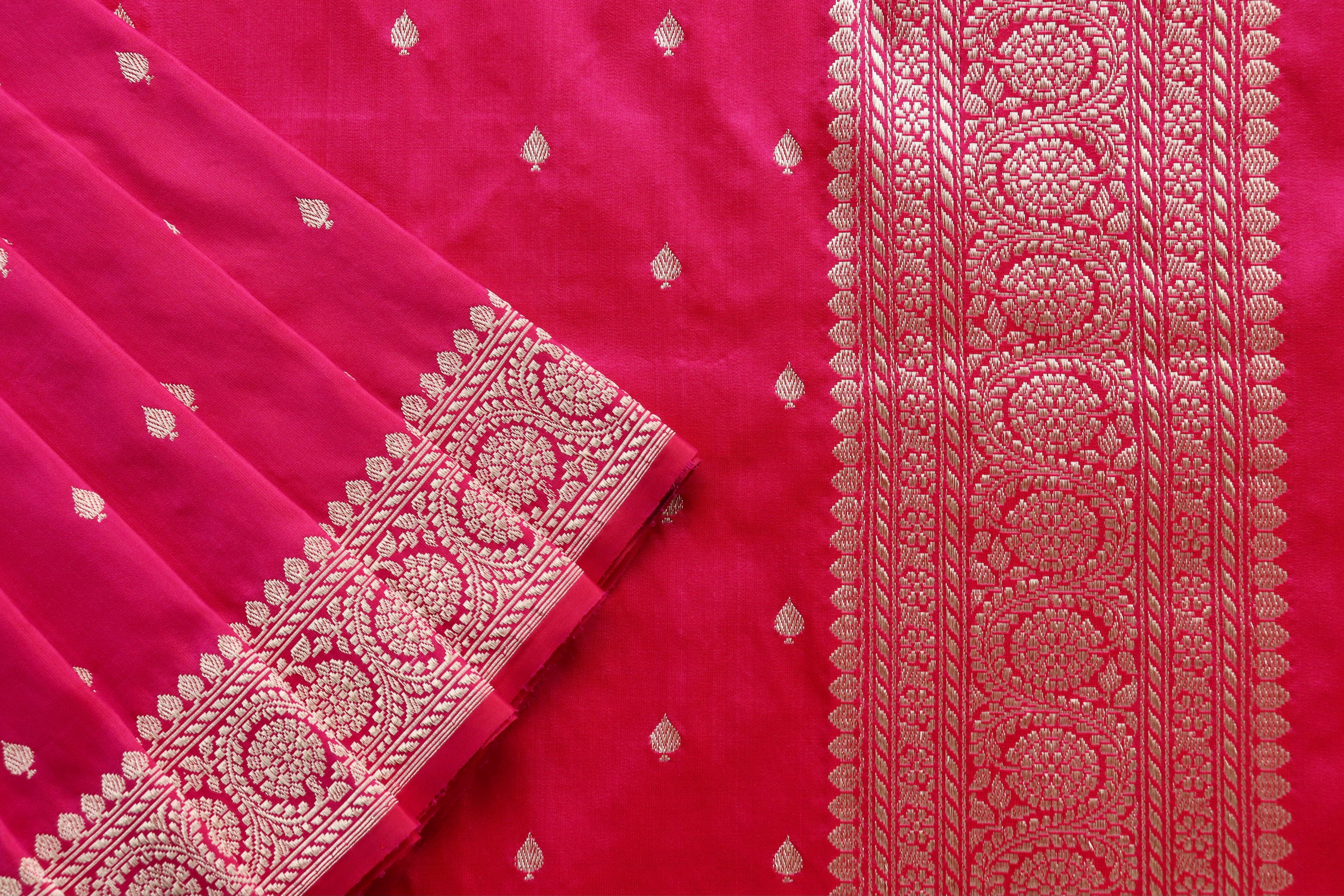 Hot Pink Kadhua Motif Pure Silk Handloom Banarasi Saree