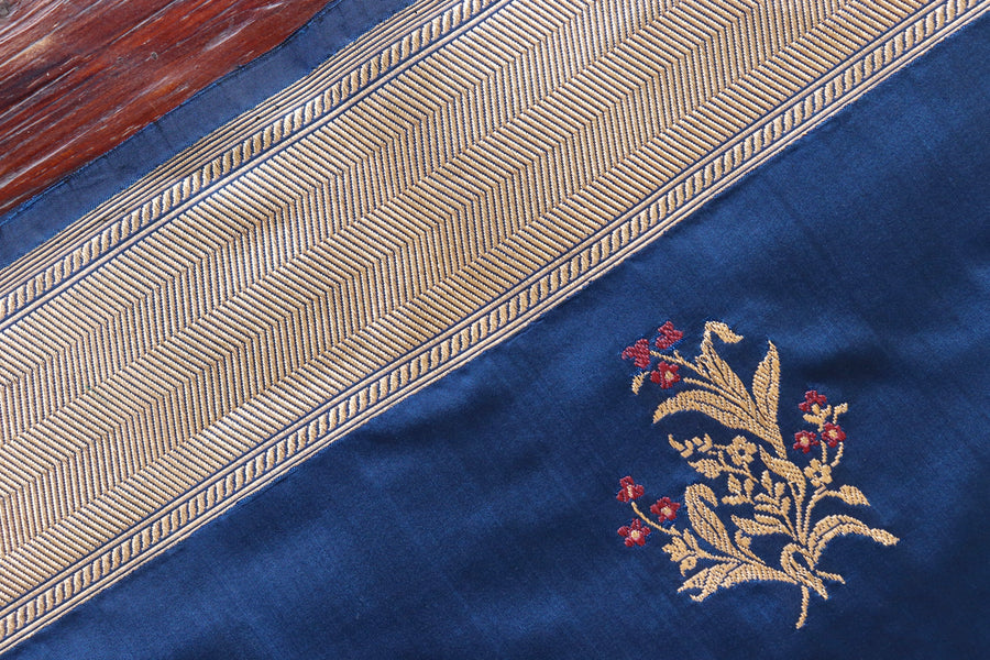 Deep Blue Alfi Pure Silk Handloom Banarasi Saree