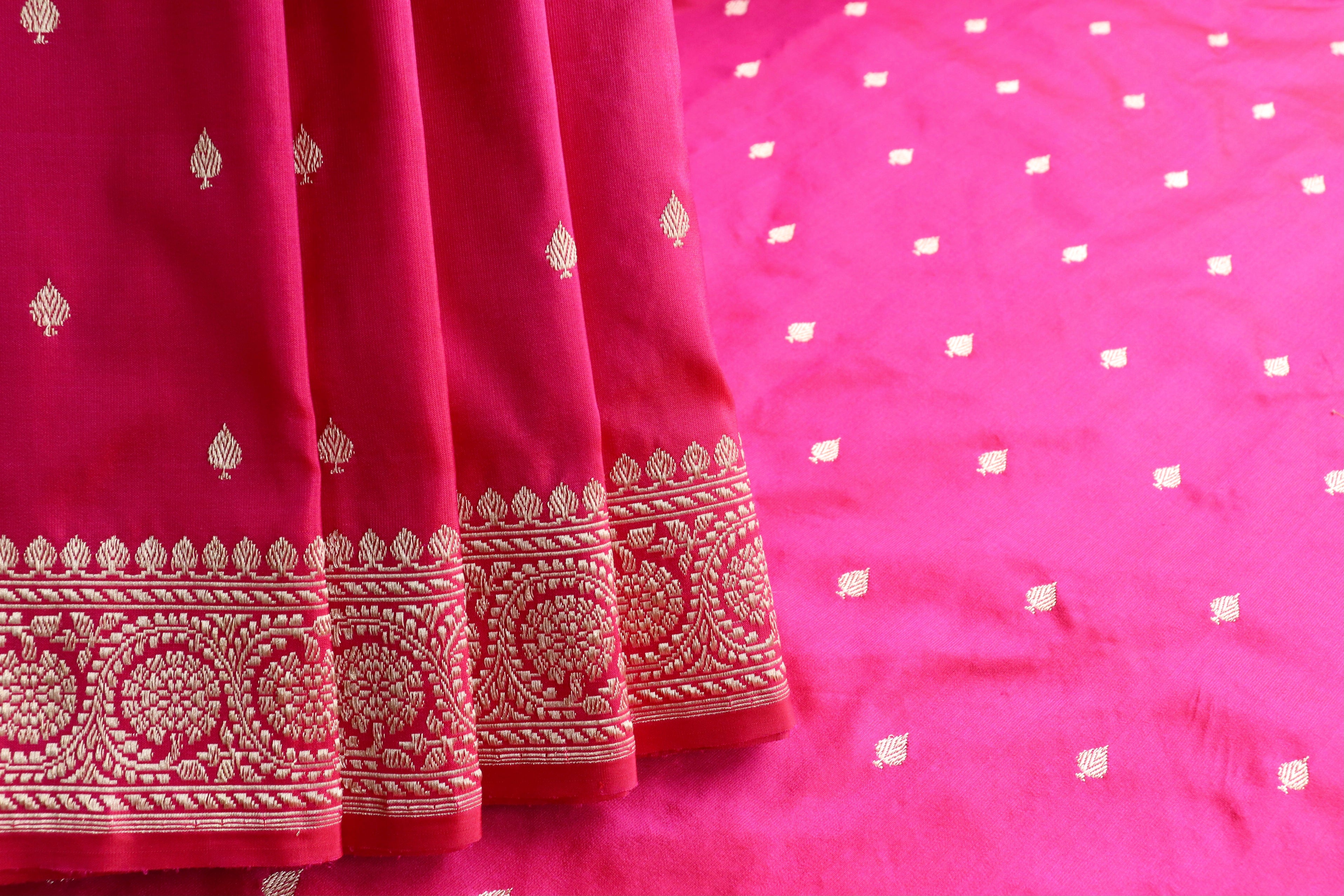 Hot Pink Kadhua Motif Pure Silk Handloom Banarasi Saree