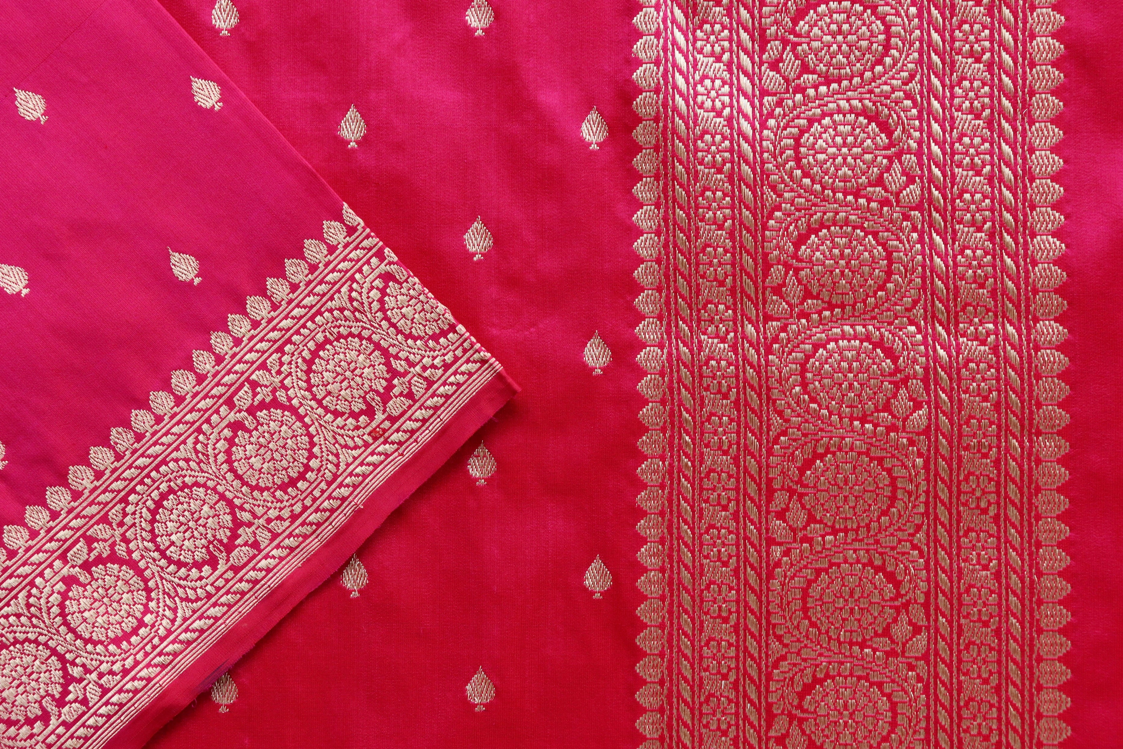 Hot Pink Kadhua Motif Pure Silk Handloom Banarasi Saree