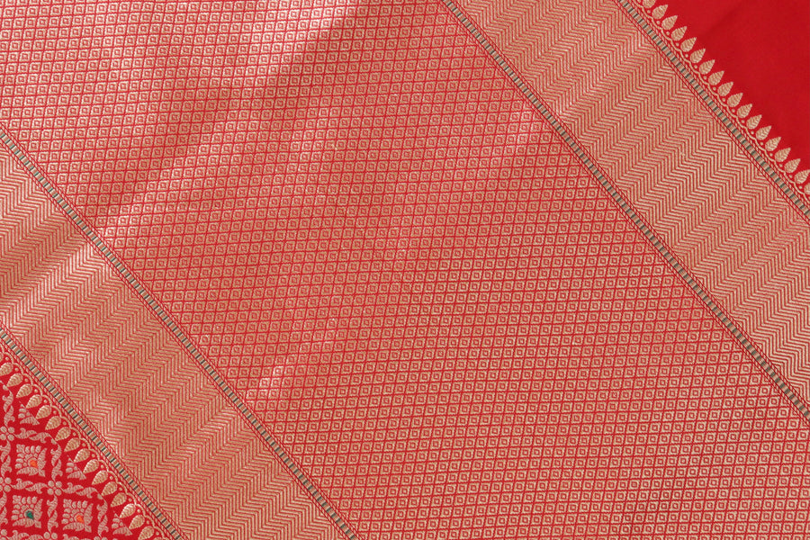 Red Meenadar Tanchoi Pure Silk Handloom Banarasi Saree