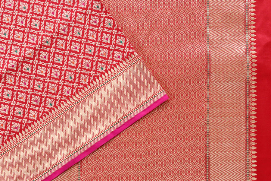 Red Meenadar Tanchoi Pure Silk Handloom Banarasi Saree