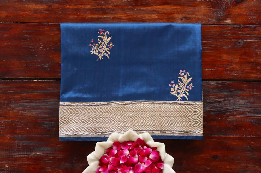 Deep Blue handloom Banarsi saree in pure silk
