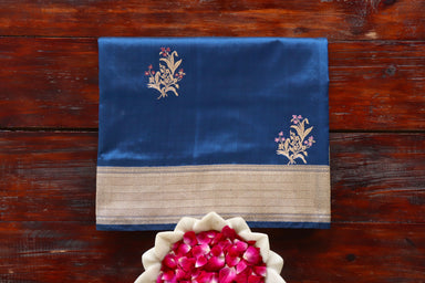 Deep Blue handloom Banarsi saree in pure silk