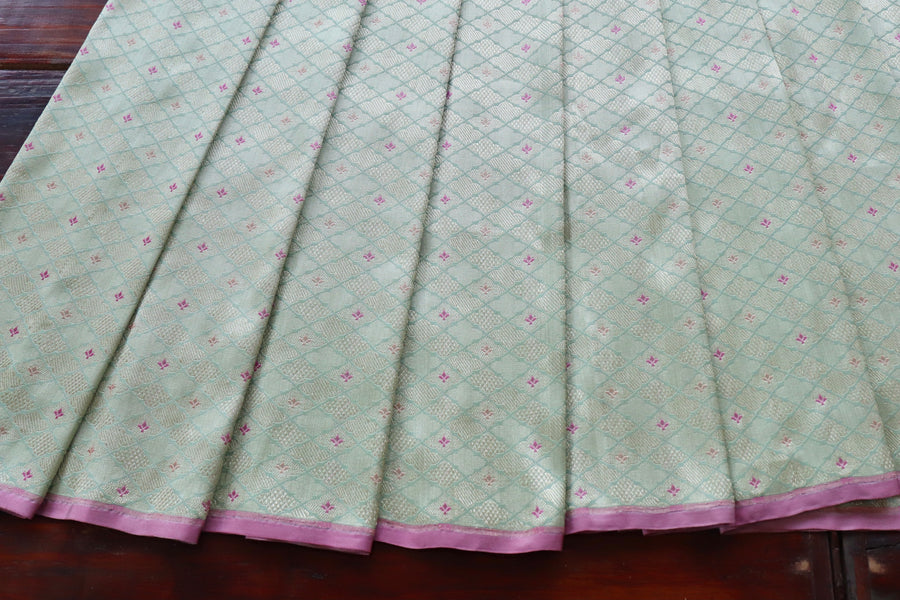 Aquamarine Meenadar Tanchoi Pure Silk Handloom Banarasi Saree