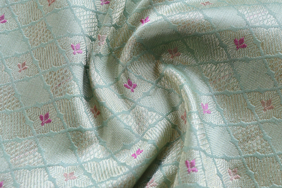 Aquamarine Meenadar Tanchoi Pure Silk Handloom Banarasi Saree