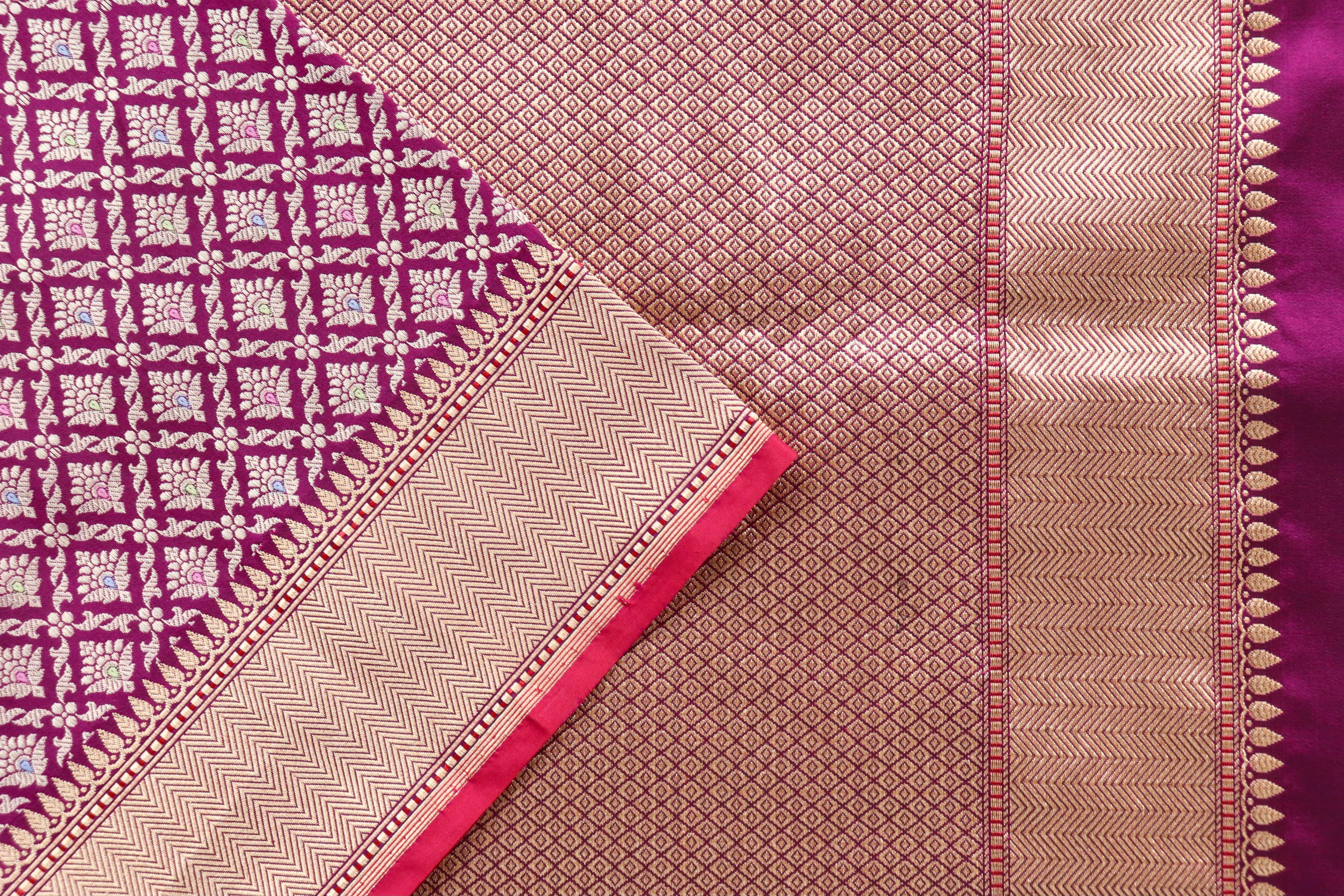 Wine Meenadar Handwoven Banarasi Tanchoi Silk Saree