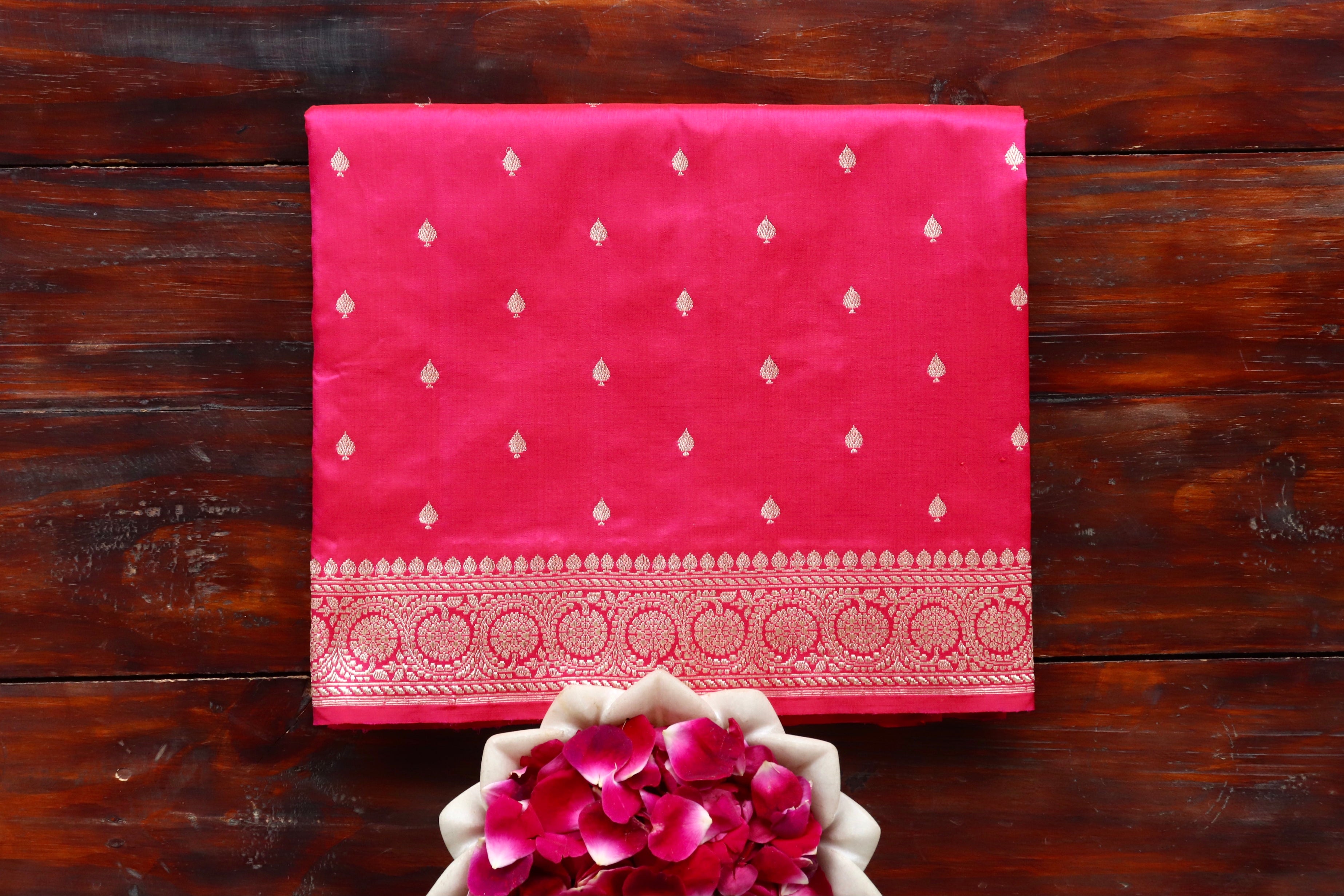 Hot Pink Kadhua Motif Pure Silk Handloom Banarasi Saree