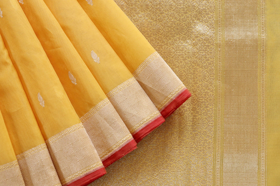 Yellow Kairy Kuniya Pure Kora Silk Handloom Banarasi Saree