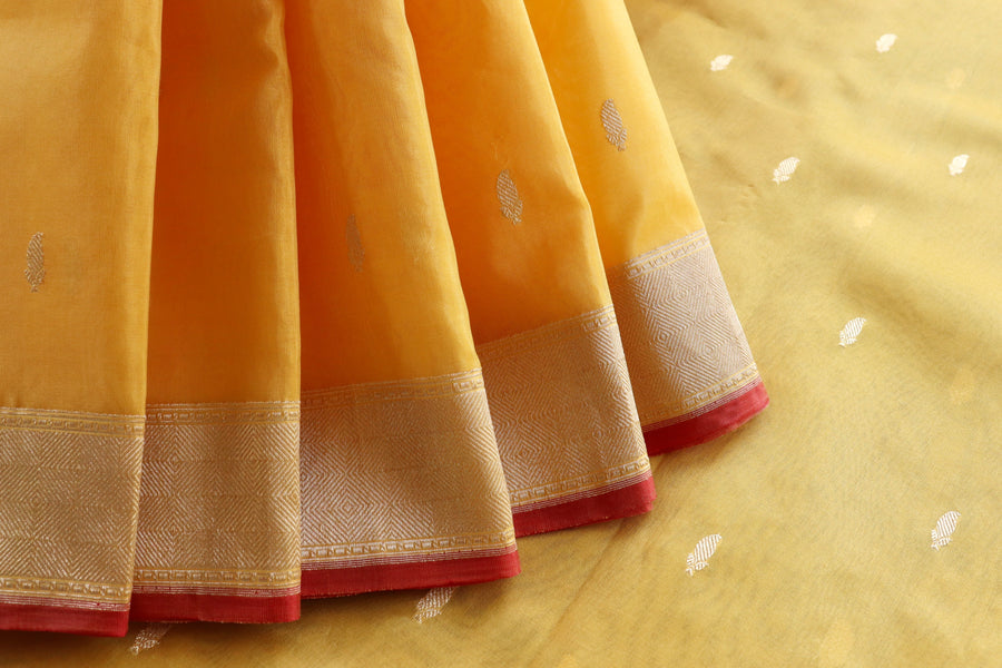 Yellow Kairy Kuniya Pure Kora Silk Handloom Banarasi Saree