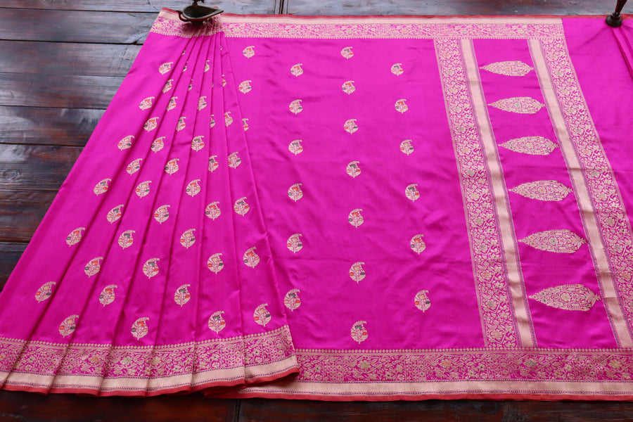 Pink Kairy Pure Silk Banarasi Saree | Stuti Weaves