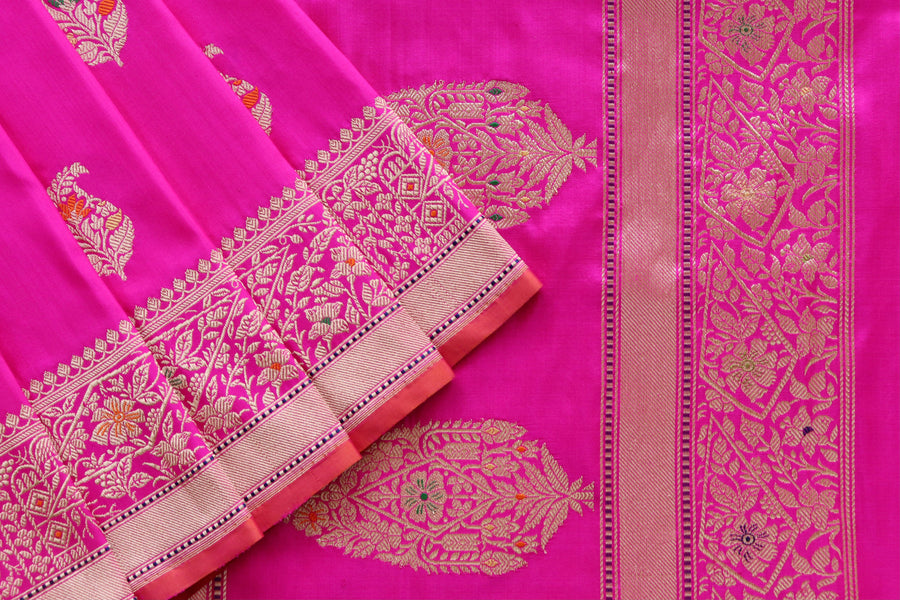 Pink Kairy Pure Silk Banarasi Saree | Stuti Weaves