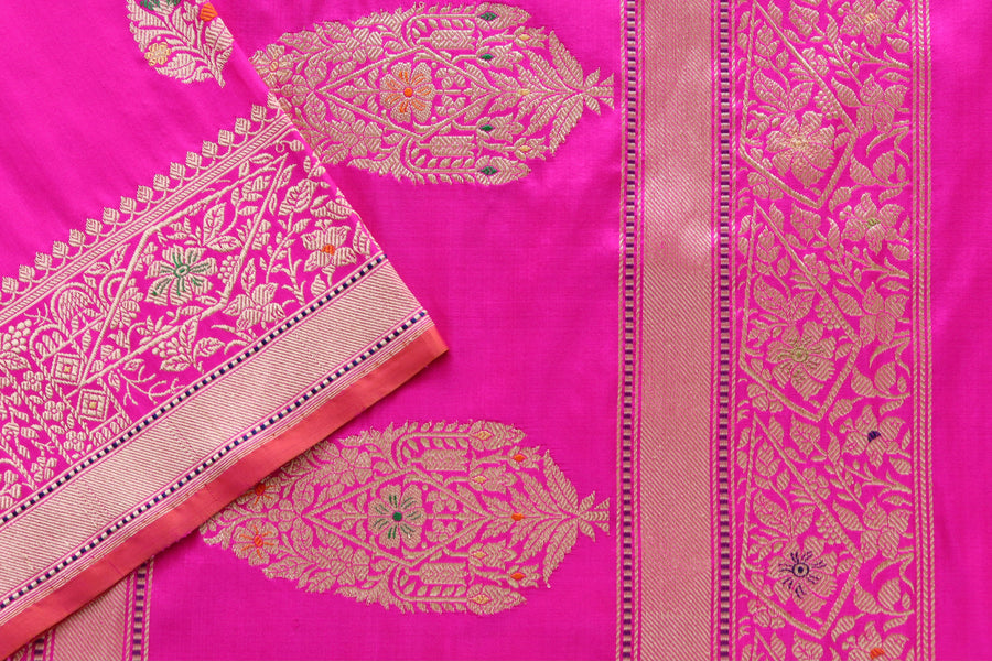 Pink Kairy Pure Silk Banarasi Saree | Stuti Weaves