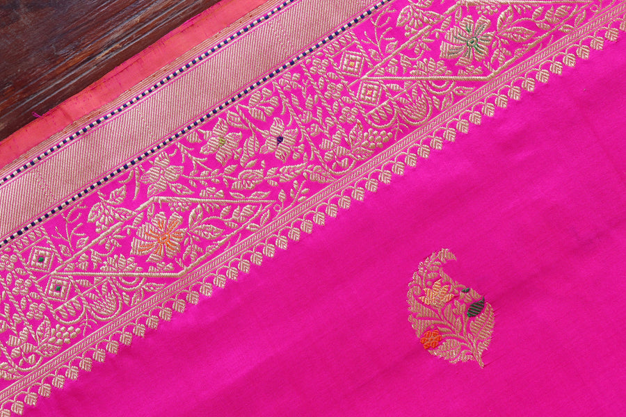 Pink Kairy Pure Silk Banarasi Saree | Stuti Weaves
