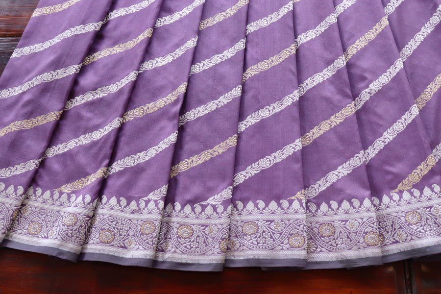 Purple Mauve Aada Jangla Pure Katan Silk Banarasi Saree