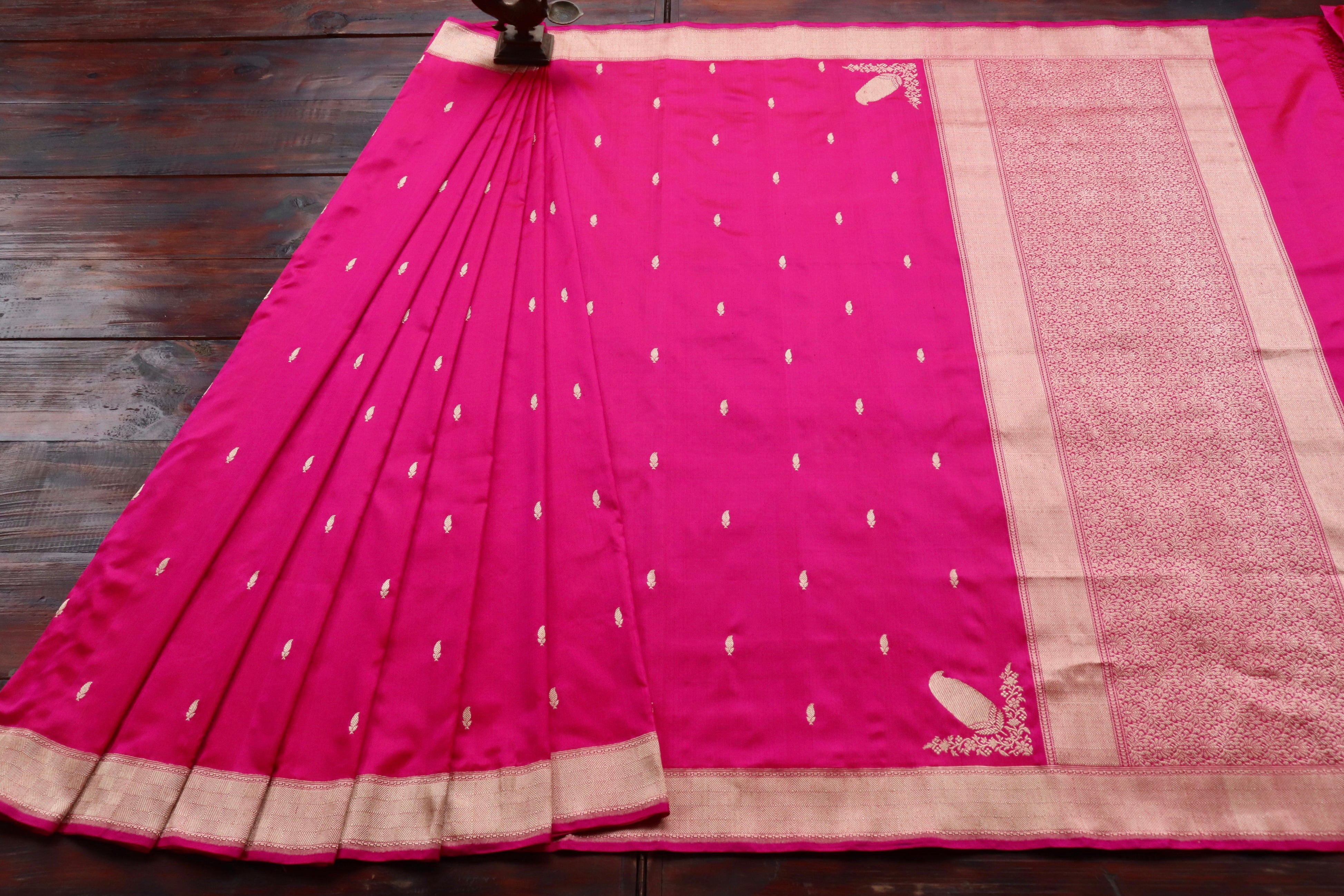 Bright Pink Kairy Kuniya Pure Silk Handloom Banarasi Saree