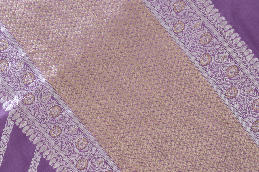 Purple Mauve Aada Jangla Pure Katan Silk Banarasi Saree