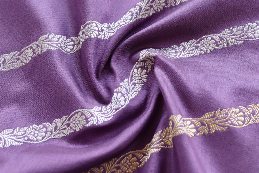 Purple Mauve Aada Jangla Pure Katan Silk Banarasi Saree