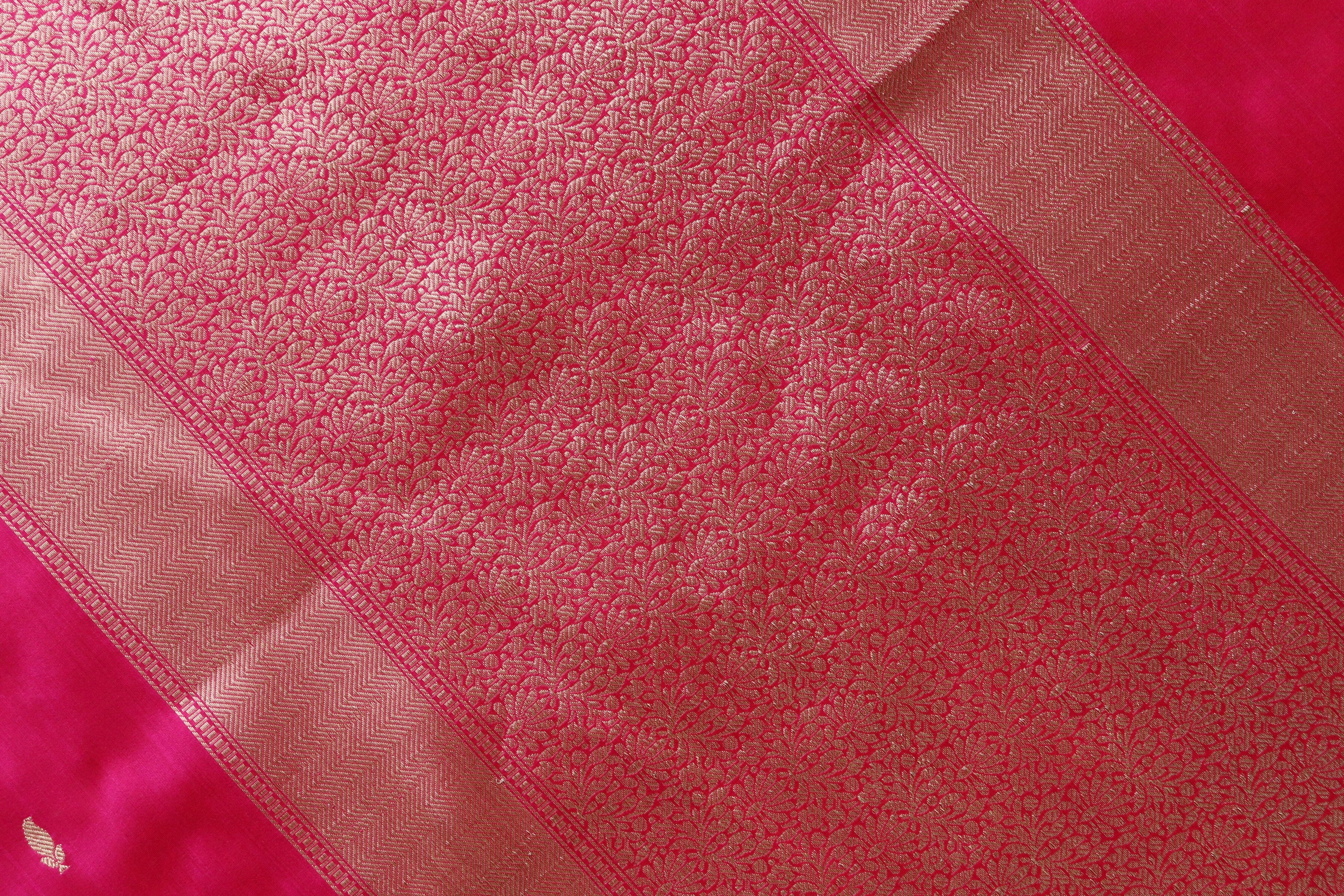 Bright Pink Kairy Kuniya Pure Silk Handloom Banarasi Saree