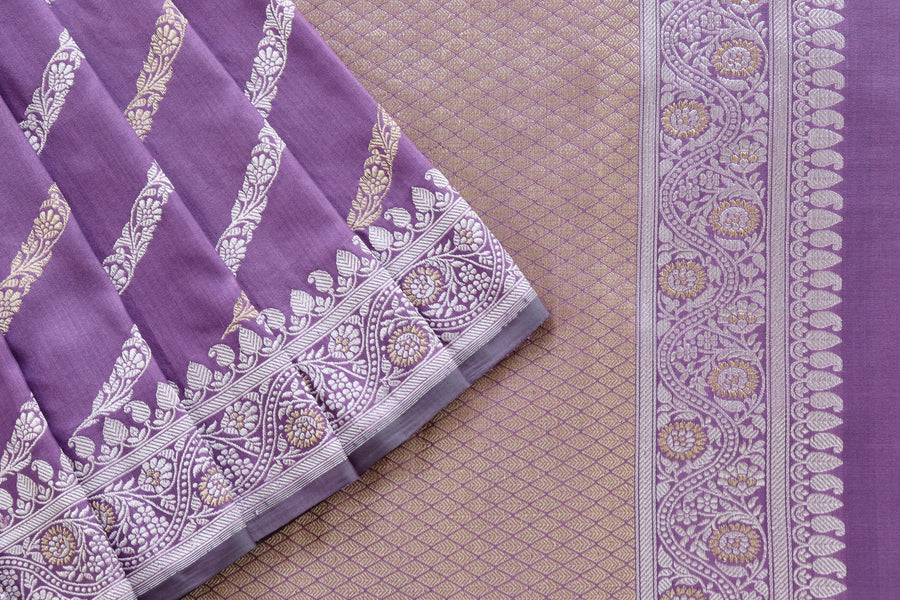 Purple Mauve Aada Jangla Pure Katan Silk Banarasi Saree