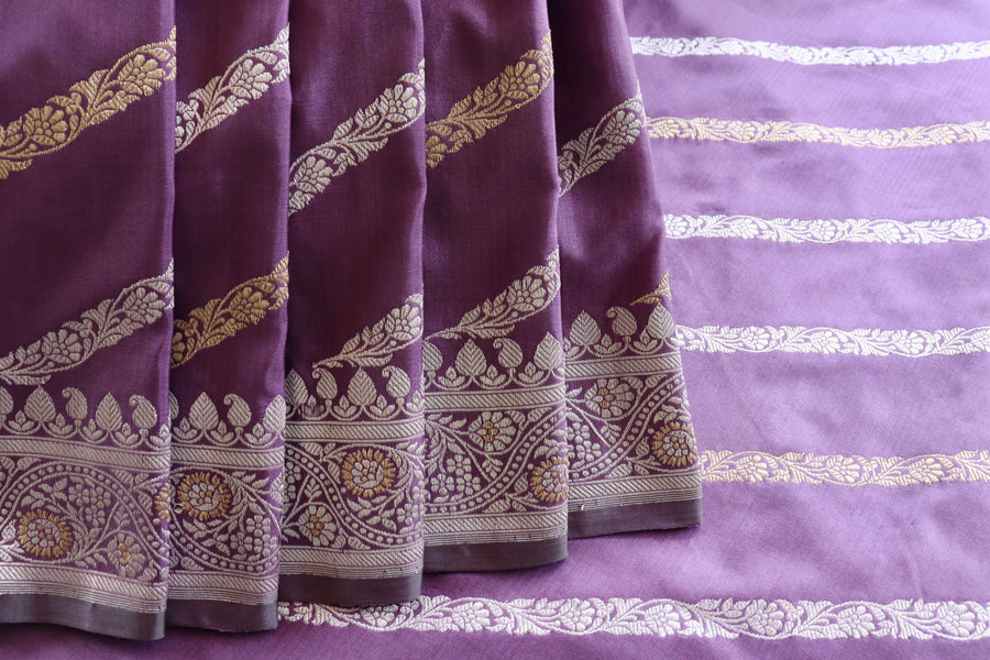 Purple Mauve Aada Jangla Pure Katan Silk Banarasi Saree