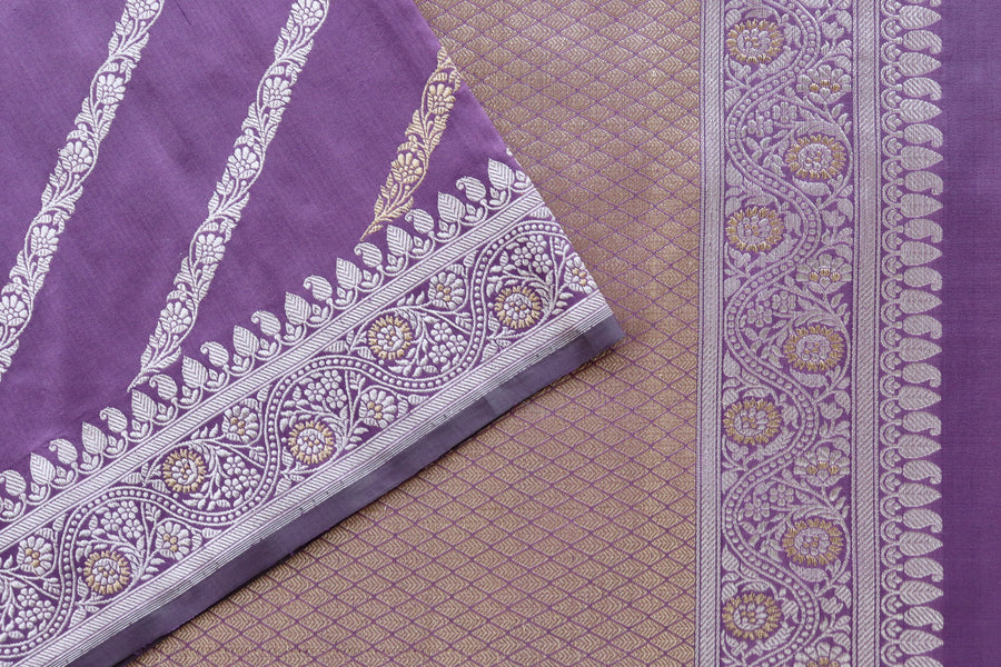 Purple Mauve Aada Jangla Pure Katan Silk Banarasi Saree