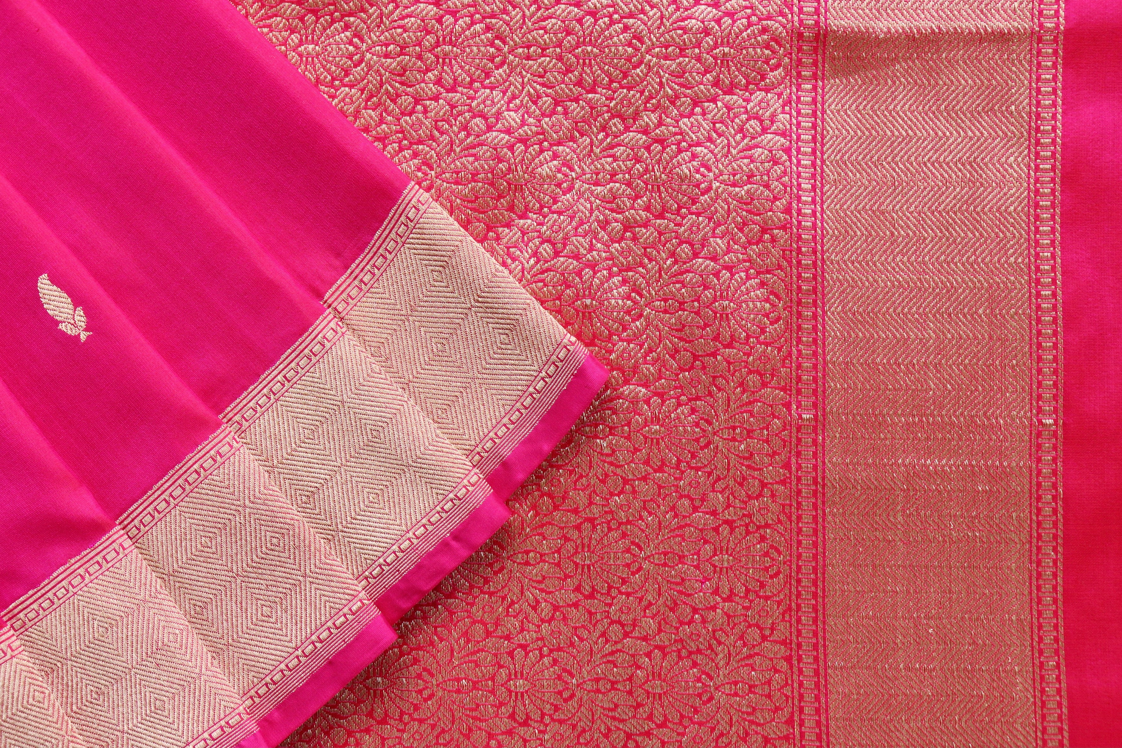 Bright Pink Kairy Kuniya Pure Silk Handloom Banarasi Saree