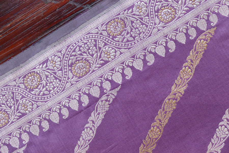 Purple Mauve Aada Jangla Pure Katan Silk Banarasi Saree