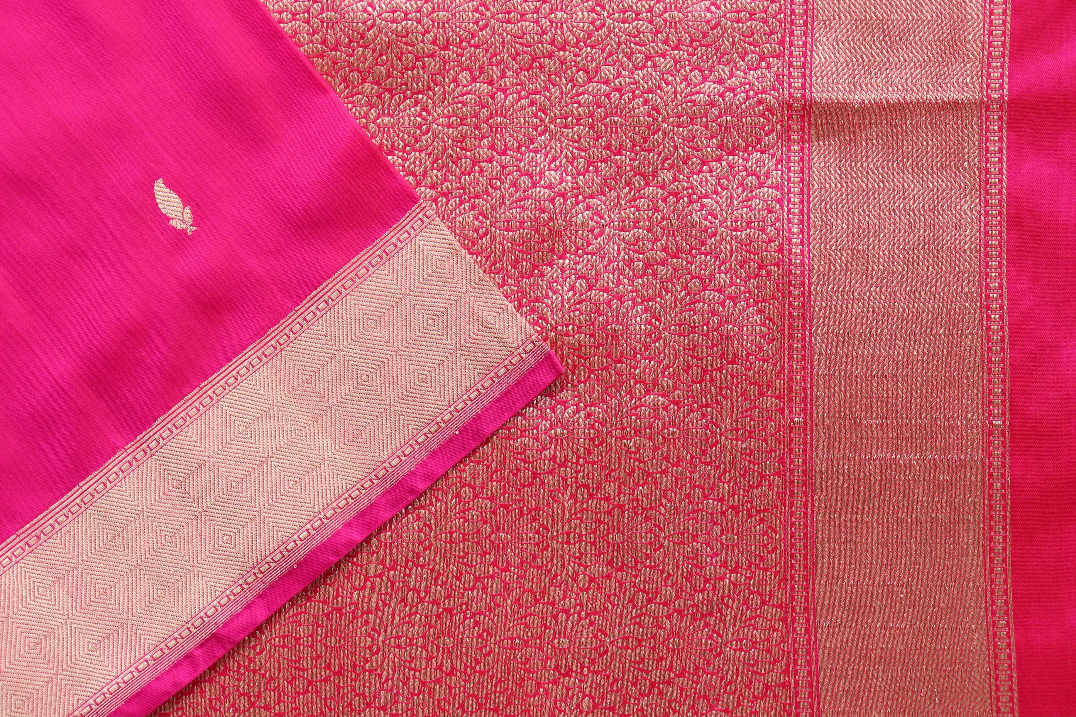 Bright Pink Kairy Kuniya Pure Silk Handloom Banarasi Saree