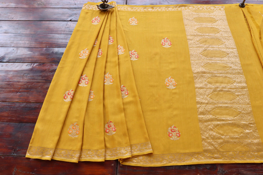 Yellow Kadhua Motif Munga Silk Handloom Saree